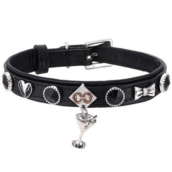 Black Tie Ready Charm Leather Dog Collar