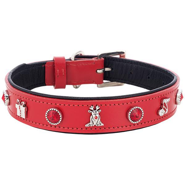 Christmas Charm Leather Dog Collar