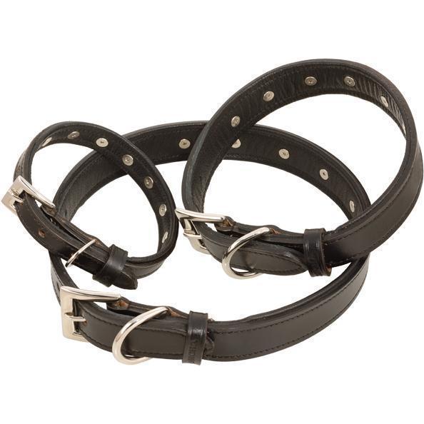 Customizable Charm Leather Dog Collar Black