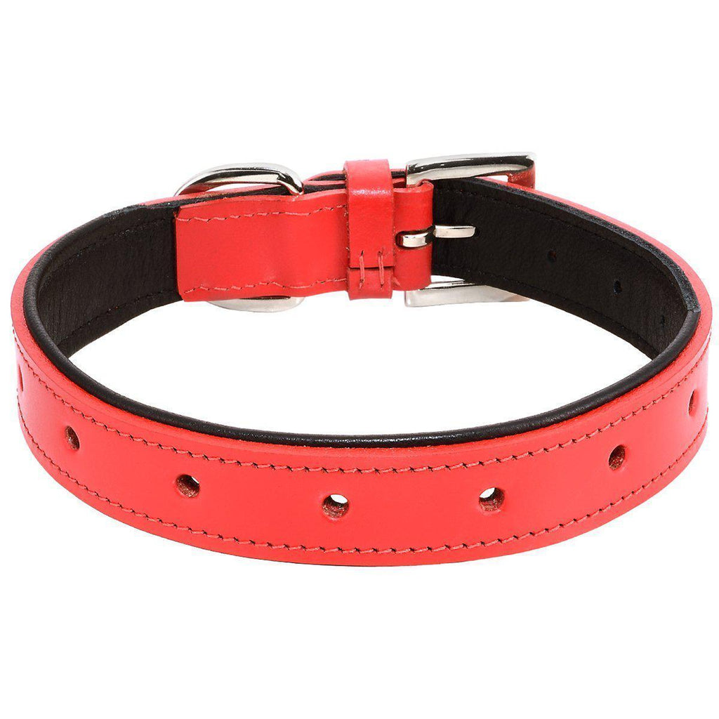 Customizable Charm Leather Dog Collar Red