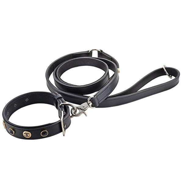 Customizable Charm Leather Dog Leash Black