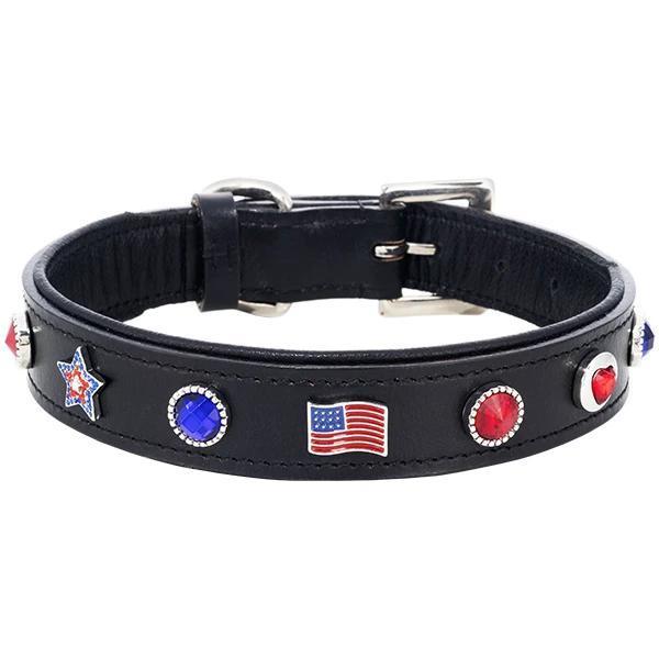 Patriotic Charm Leather Dog Collar