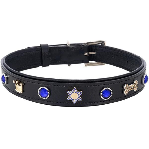 Star Of David Charm Leather Dog Collar